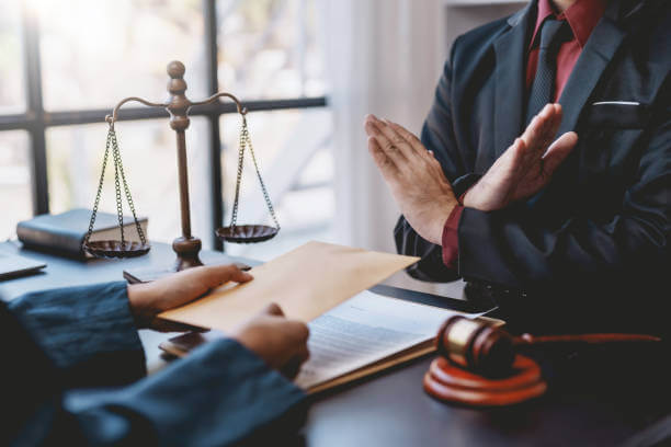 Lawyer refuses to accept bribe from business people in contracting. Corruption and anti bribery concept.