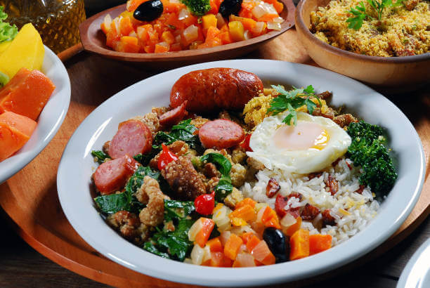 Tropeiro beans with sausage rice and fried egg