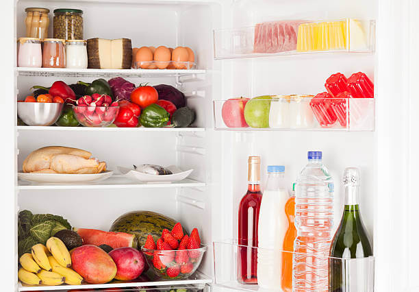 Interior of refrigerator full of food
