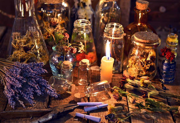 Occult, esoteric, divination and wicca concept. Mystic and vintage background