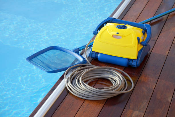 Pool cleaner during his work. Cleaning robot for cleaning the botton of swimming pools.