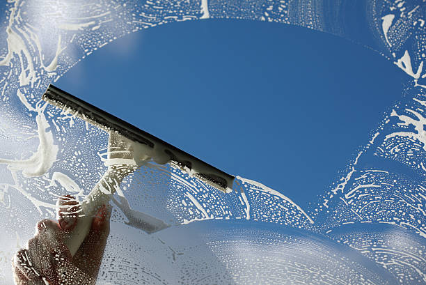 Window cleaner using a squeegee to wash a window